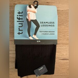 TRU FIT Black Seamless Textured Leggings w/ Fleece Lining, NWT